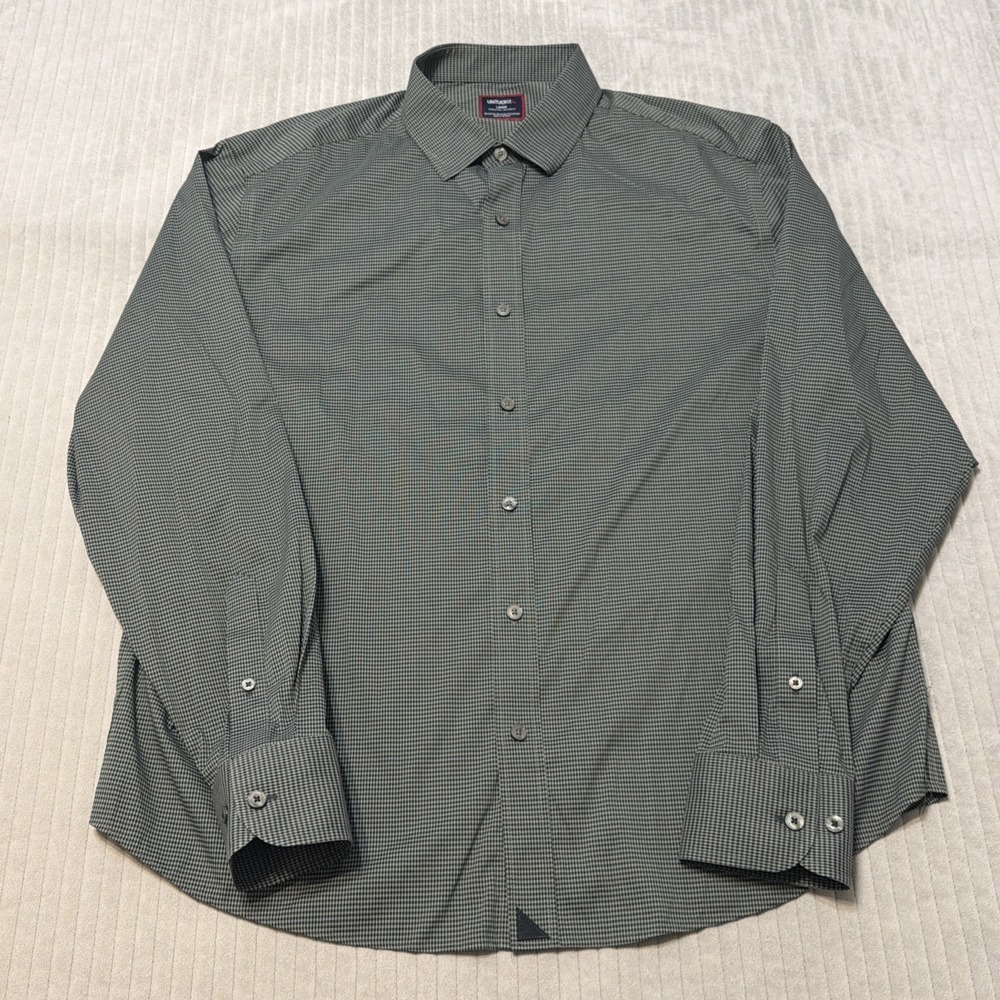 UNTUCKit Men's Large Performance Green check Button Down Shirt Stretch